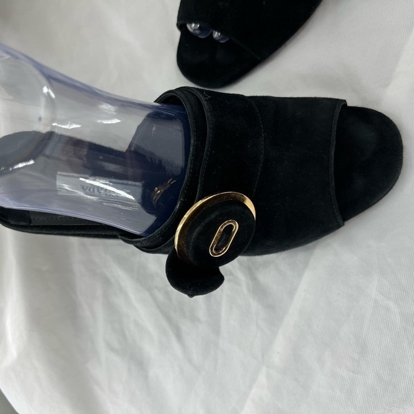 PRADA MILANO BLACK SUEDE CHUNKY HEEL SANDAL BLACK SIZE 37 EUR SIZE 6.5 US - Picture 14 of 16